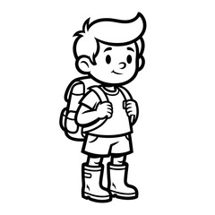 Fototapeta premium Kid wearing backpack and rain boots standing with a smile 