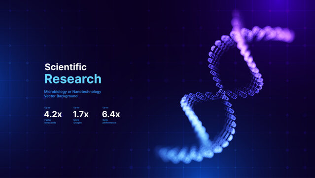Futuristic DNA Computing Concept with Abstract Double Helix Formed by Digital Particles. Genome Data Science and Artificial Intelligence Innovation Background. Vector Illustration