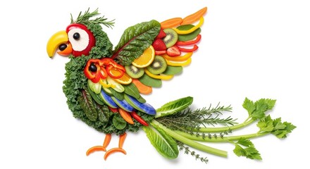 Obraz premium Creative parrot made from fresh fruits and vegetables