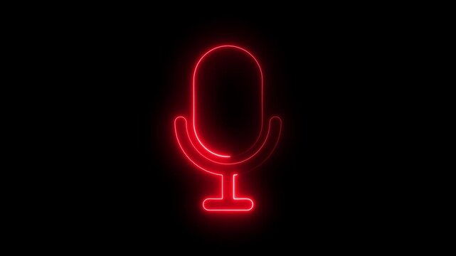 Neon line microphone icon animation  voice recording podcast mic button 4k..