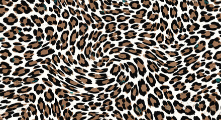 Seamless leopard animal print pattern with brown black and beige spots in a swirling motion for fashion textile fabric and wild nature branding