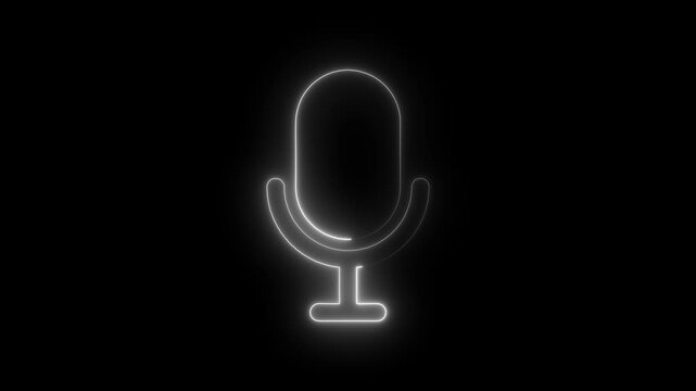 Neon line microphone icon animation  voice recording podcast mic button 4k..