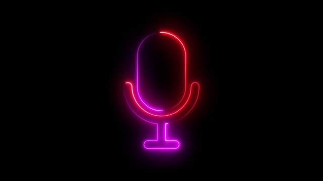 Neon line microphone icon animation  voice recording podcast mic button 4k..
