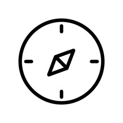 A minimalist black compass icon on a white background, symbolizing navigation and direction.