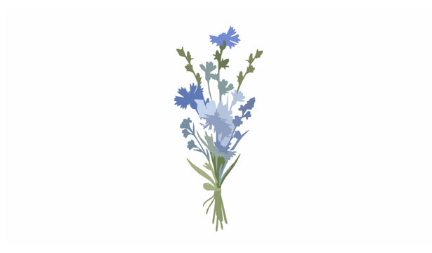 Blue Meadow Wildflowers Bouquet Watercolor Style Cornflower and Chicory Rural Nature Vector Illustration