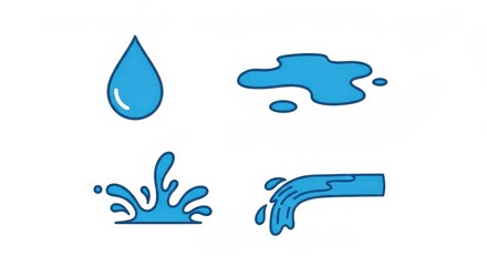 Obraz premium Blue Water Droplet Splash Icons Set.
