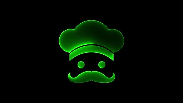 Glowing neon  restaurant and catering concept  neon chef symbol motion graphic..