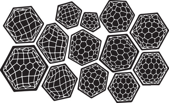 Black and white illustration of honeycomb pattern shapes