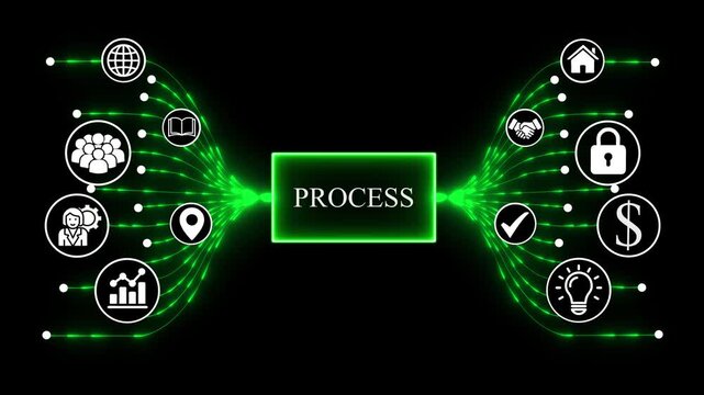 Process system integration, Futuristic data flow technology, digital network, background, data technology, information technology with digital network connections and information system