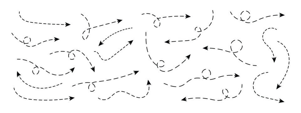Curved dotted arrow. Spiral dotted line arrow. Zigzag arrow stripes design with dotted lines. vector illustration