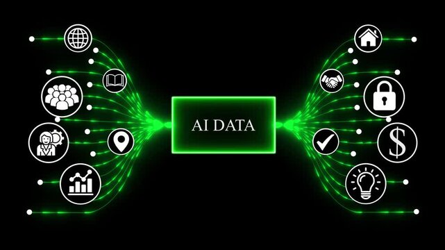 Ai Data System integration, Futuristic data flow technology, digital network, background, data technology, information technology with digital network connections and information system