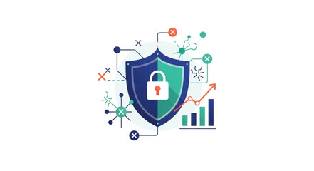 Digital Security Shield with Lock and Data Analytics. © Bengil