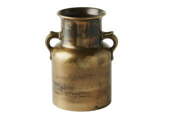 Brass vase with handles and vintage finish isolated on a transparent background