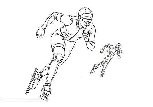 スピードスケート選手が疾走する様子を描いたシンプルな線画イラスト