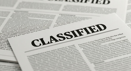 Obraz premium Close-up view of a classified document on top of other papers with text and headlines in a professional office environment