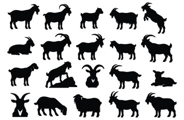 Fototapeta premium Collection of black goat silhouettes in various poses