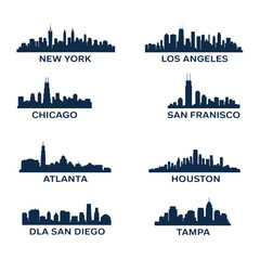 Silhouettes of major us city skylines new york los angeles and more © MDMOGGEM