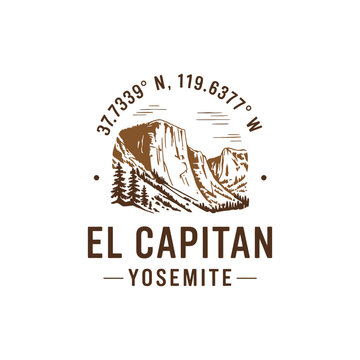 Illustration of el capitan mountain with yosemite national park coordinates
