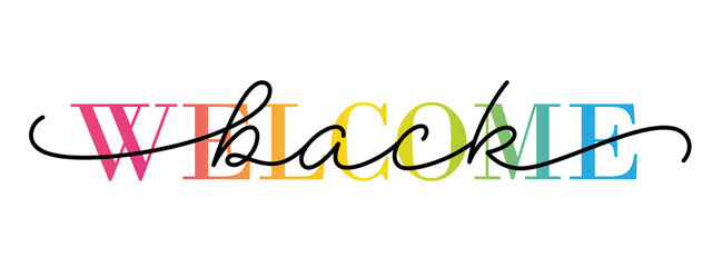 WELCOME BACK colorful hand lettering typography banner on transparent background © HowLettery Studio