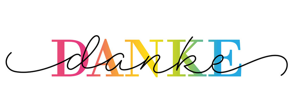 DANKE (THANK YOU in German) colorful hand lettering typography banner on transparent background