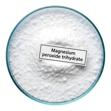 Magnesium peroxide trihydrate powder in a glass bowl isolated on transparent background