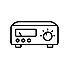 Obraz premium Minimalist black line art illustration of a radio with dial and buttons on a white background.