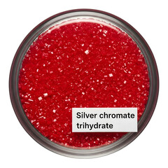 Red crystals of silver chromate trihydrate in a glass jar isolated on transparent background