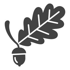 Oak leaf and acorn icon illustration with white lines and solid gray color icon © designernur