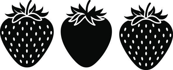 Strawberry fruit silhouette set isolated on white for healthy food branding, berry farm logo, organic summer garden, and vitamin nutrition © MdSirajul