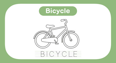 Fototapeta premium Bicycle coloring page for kids. Bike outline vector illustration.