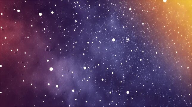 A dreamy abstract image features a cosmos of tiny white dots, like stars, scattered against a gradient backdrop. Hues of purple, orange, and blue blend together