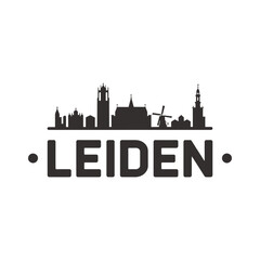 Obraz premium A black silhouette of leiden s skyline with a city name below