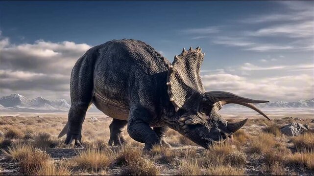 Triceratops in a Prehistoric Barren Landscape