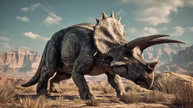 Triceratops in a Prehistoric Barren Landscape