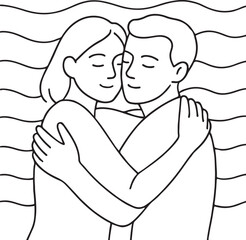 Obraz premium Clean line art of emotional embrace with wavy feel lines, connectioneering.