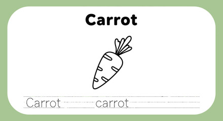 Carrot learning card for kids. Vegetable flashcard.