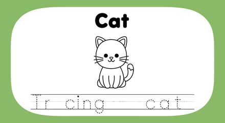 Cat tracing worksheet for kids learning to write