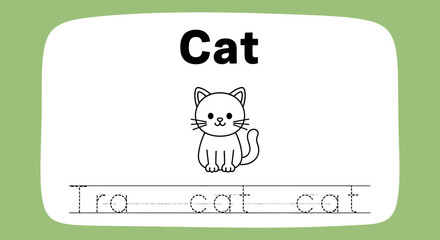 Cat tracing worksheet for kids, handwriting practice