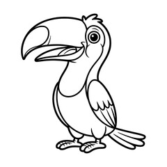 Fototapeta premium Toucan Cartoon Bird Line Art: Hand-Drawn Animal Illustration for Coloring Pages, Character Design & Nature Illustration with a Funny Toucan Mascot