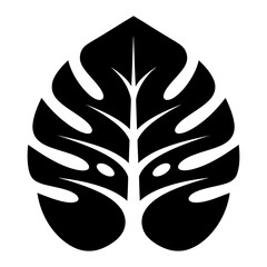 Black Monstera Leaf Silhouette Icon, Stylized Tropical Plant Symbol © Zyariss