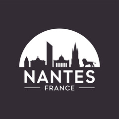 Obraz premium Nantes france logo with a cityscape silhouette inside a half circle