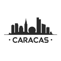 A black silhouette of caracas skyline with city name below
