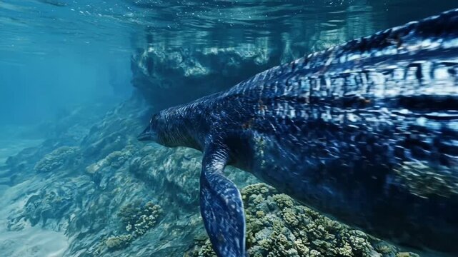 Ichthyosaurus Swimming Through an Ancient Prehistoric Ocean
