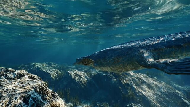 Ichthyosaurus Swimming in a Prehistoric Ocean Environment