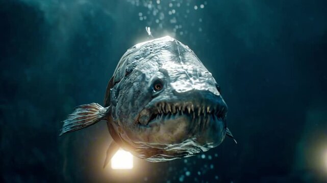 Dunkleosteus Swimming in a Prehistoric Ocean Environment