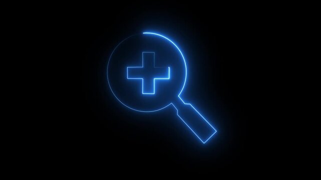 Glowing neon magnify glass search icon with plus icon animation. Magnifying glass icon with plus isolated animation .Search Bar and Magnifying Glass Icon