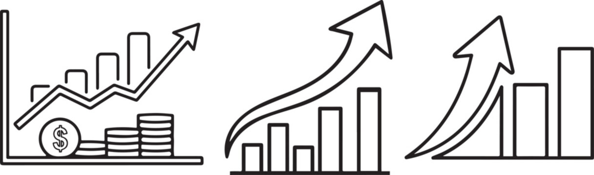 Increase and decrease chart icon set. Financial analytic graph symbol for business data. Vector illustration of growth and decline diagram. Profit and loss infographic element.