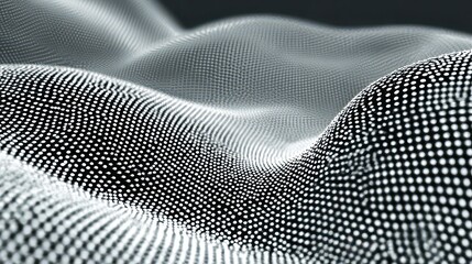 Abstract Wavy Surface Pattern Made of White Spheres On Dark Background, Creating a Three Dimensional Illusion of Movement