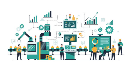 Modern Automated Factory Production Line with Robotic Arm.