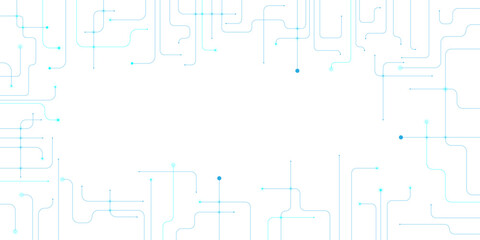 Tech banner with flowing lines and circuit patterns. Abstract futuristic technology design elements in blue and white.